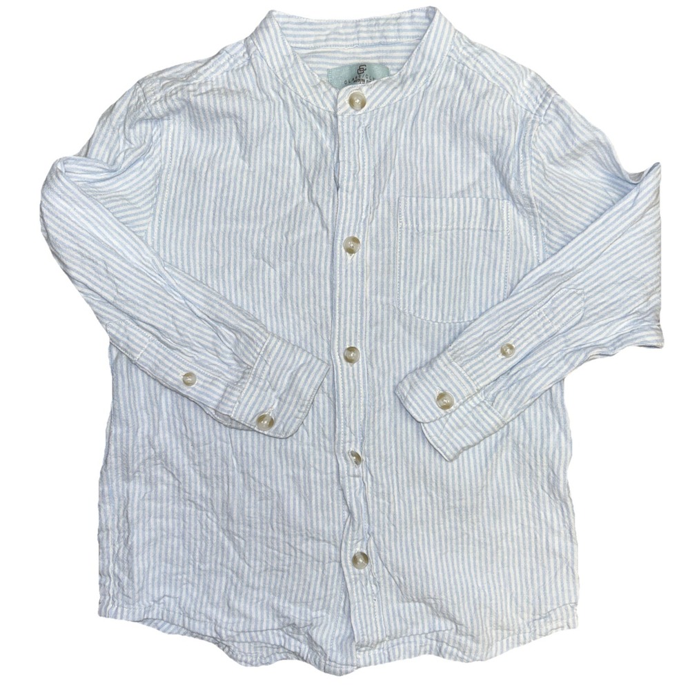 Class Club Toddler Boy 4/5 Blue and White Stripe Long Sleeve Button Up Shirt